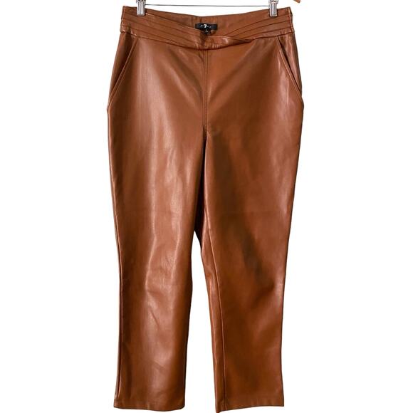 7 For All Mankind Womens Brown Faux Leather Pants Large Tan Boho Western Cowgirl - Picture 1 of 12